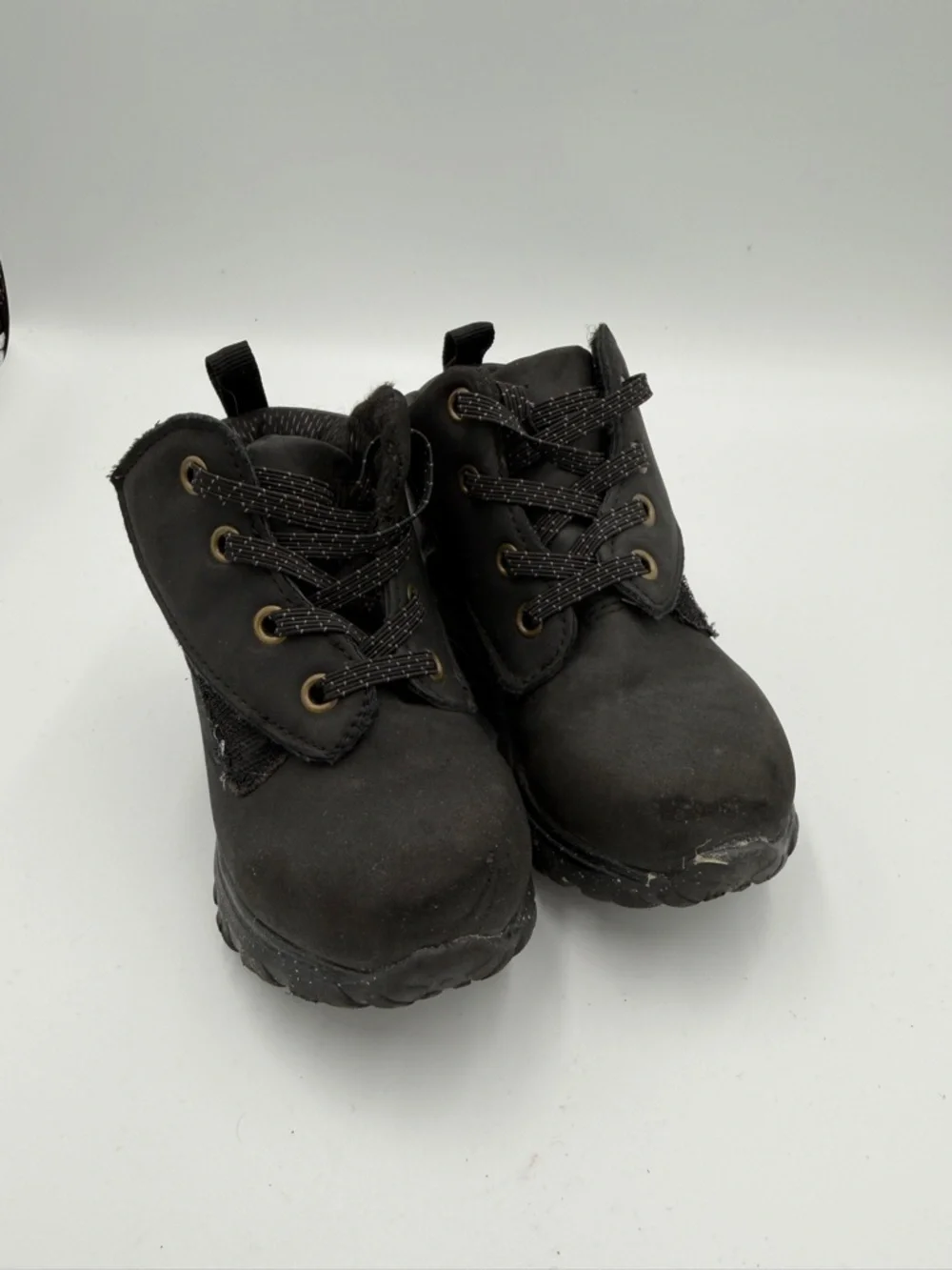 Wonder Nation Toddler Boy Girl Size 7 Black Kids Lace-Up Ankle Boots with Velcro
